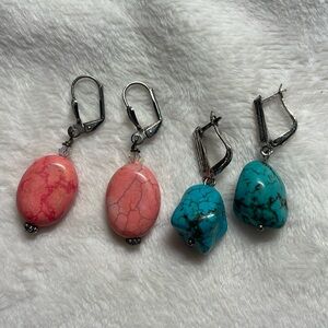 2 stone earrings pink and turquoise